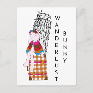 Cute Cartoon Travel Bunny Italy Vacation Announcement Postcard
