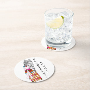 Cute Cartoon Travel Bunny Italy Vacation Round Paper Coaster