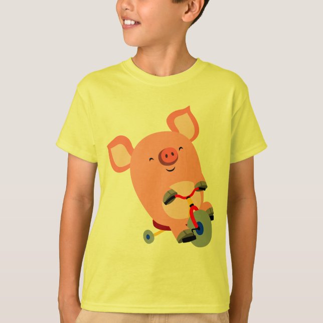 Cute Cartoon Tricycle Pig Children T-Shirt (Front)