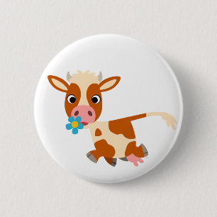 Cute Cartoon Trotting Cow Button Badge
