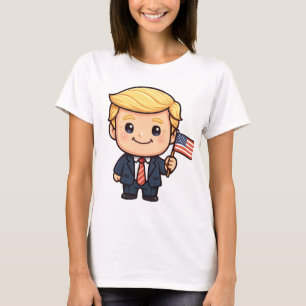 Cute Cartoon Trump T-Shirt   Patriotic American Fl