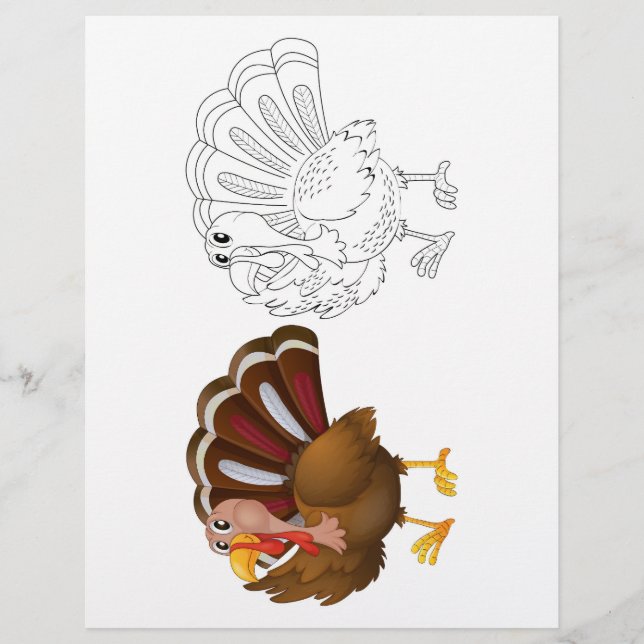 Cute Cartoon turkey colouring page (Front)