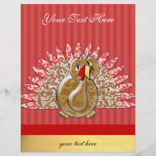 Cute Cartoon Turkey Damask Pattern Flyer