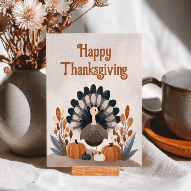 Cute Cartoon Turkey Fall Foliage Thanksgiving Postcard (Creator Uploaded)