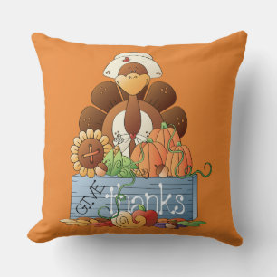 Cute Cartoon Turkey Throw Pillow