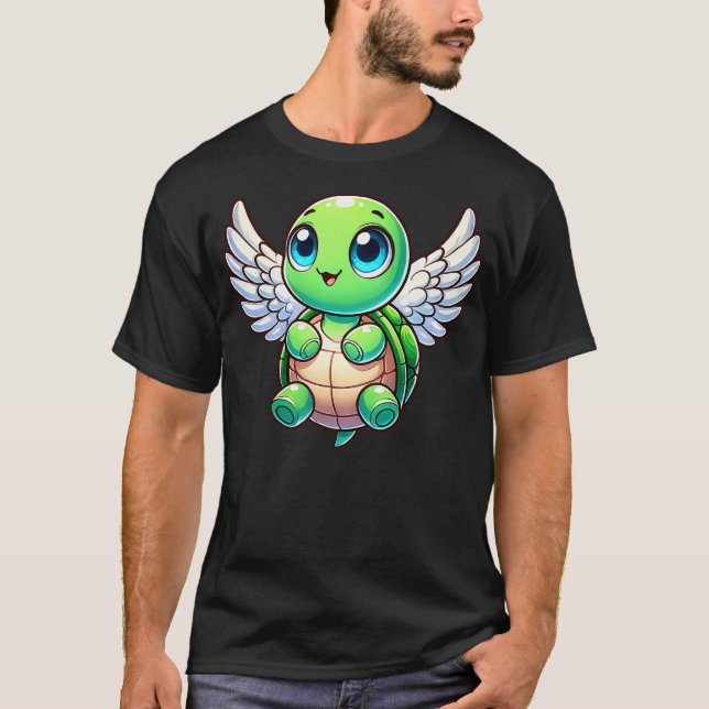 Cute Cartoon Turtle Angel with Wings T-Shirt (Front)