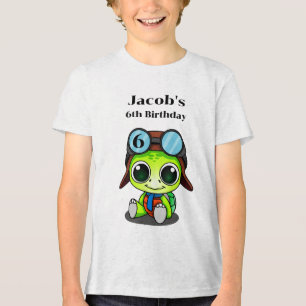 Cute Cartoon Turtle in Aviator Hat Birthday Tri-Blend Shirt