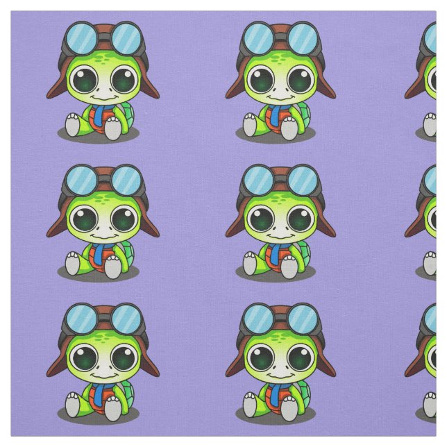Cute Cartoon Turtle in Aviator Hat Fabric (Swatch)
