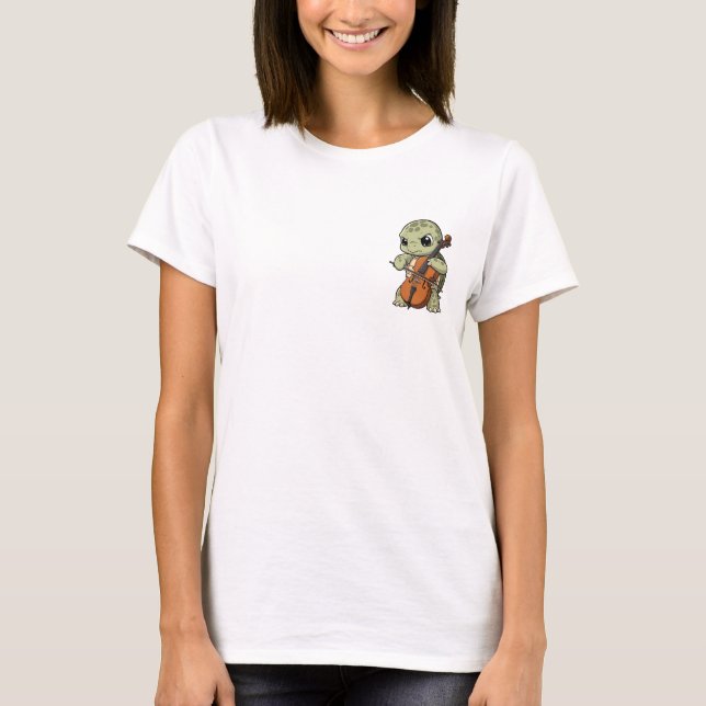 Cute Cartoon Turtle Playing Cello T-Shirt (Front)