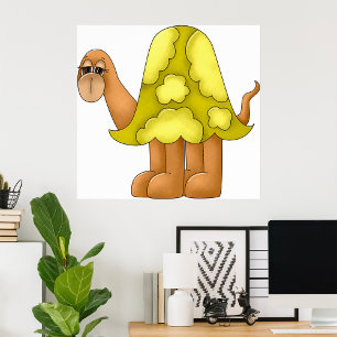 Cute Cartoon Turtle with Puffy Green Shell Poster