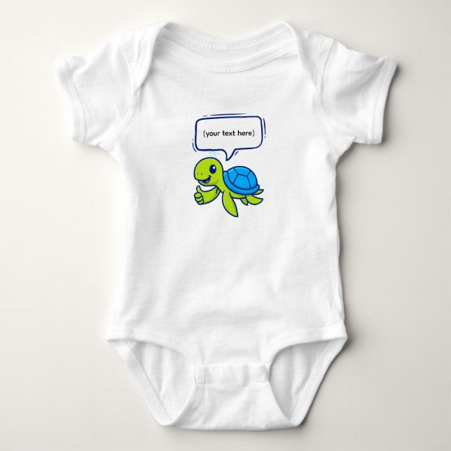 Cute Cartoon Turtle with Speech Bubble Baby Bodysuit (Front)