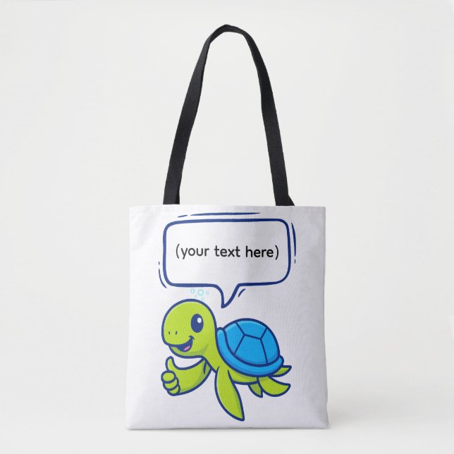 Cute Cartoon Turtle with Speech Bubble Tote Bag (Front)