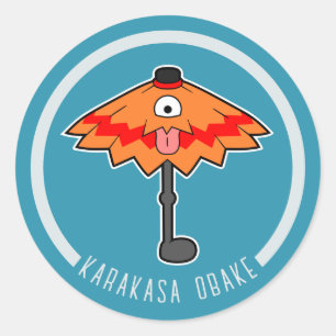 Cute Cartoon Umbrella Ghost   Japanese Yokai Classic Round Sticker
