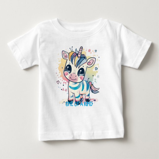 Cute Cartoon Unicorn Baby & Toddler T-Shirt Design (Front)