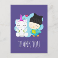 Cute Cartoon Unicorn & Bird Thank You