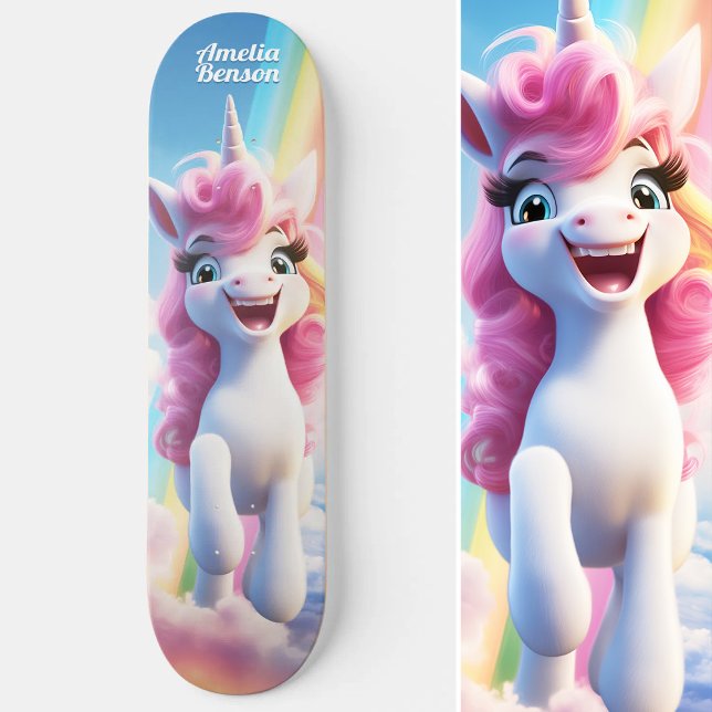 Cute Cartoon Unicorn Flying in Sky Skateboard (Cute Cartoon Unicorn Flying in Sky Skateboard)