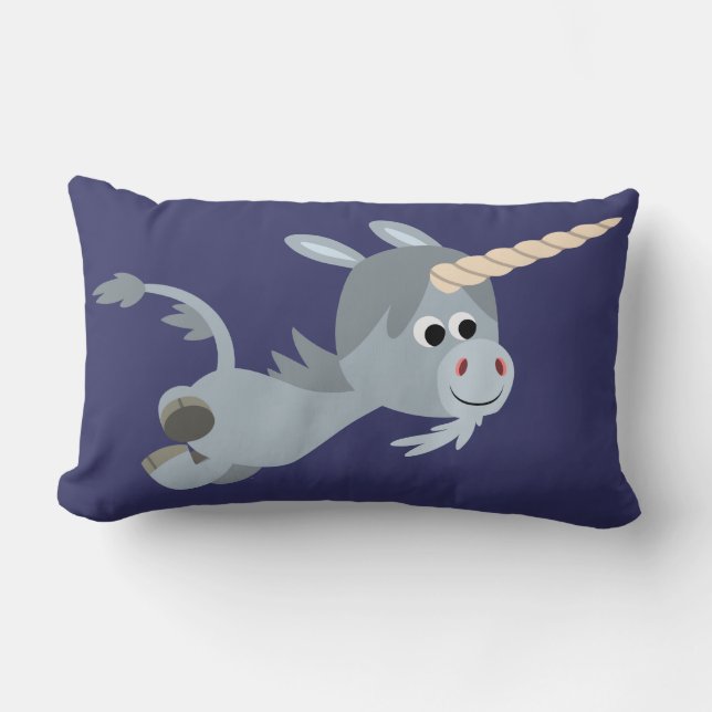 Cute Cartoon Unicorn In A Hurry Pillow (Front)