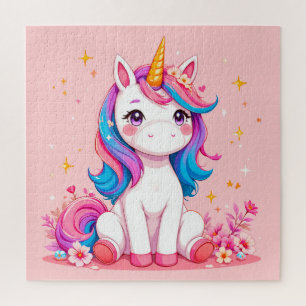🦄 Cute Cartoon Unicorn Magical Fantasy Kids Art Jigsaw Puzzle
