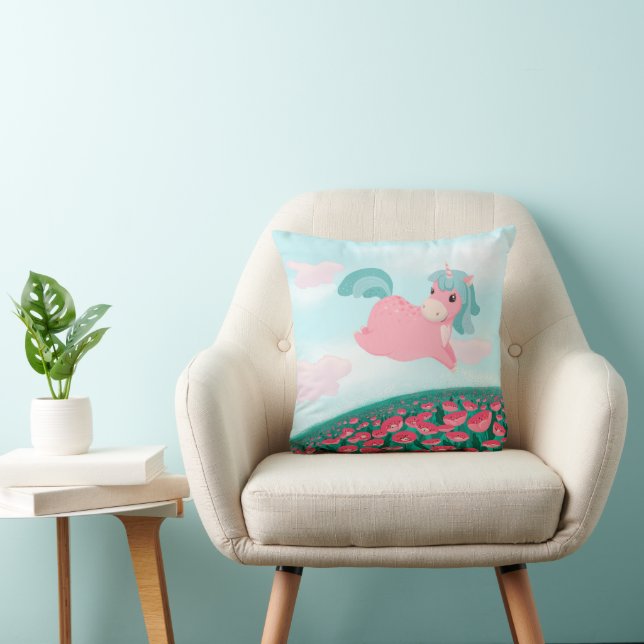      Cute Cartoon Unicorn Pink and Mint  Cushion (Chair)