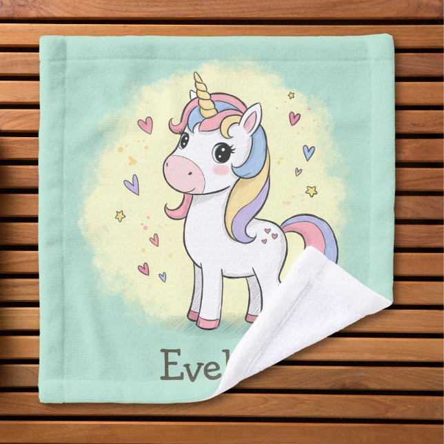 Cute Cartoon Unicorn with Rainbow Mane Wash Cloth (Creator Uploaded)