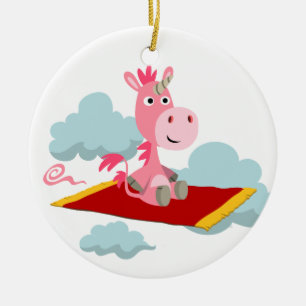 Cute Cartoon Unicorn's Magic Carpet Ride Ornament