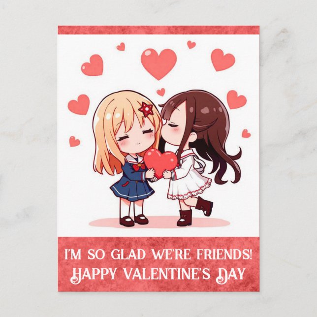 Cute Cartoon Valentines Day Friend Hearts Postcard (Front)