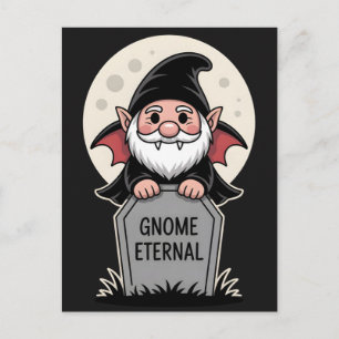 Cute Cartoon Vampire Gnome Standing at a Tombstone Postcard