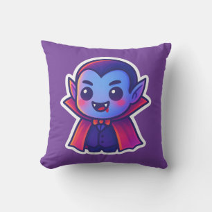 Cute Cartoon Vampire with Red Cape and Blue Skin Cushion