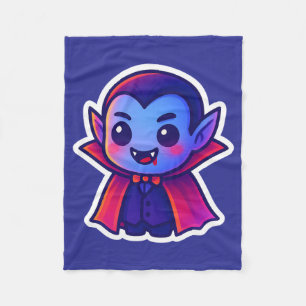 Cute Cartoon Vampire with Red Cape and Blue Skin Fleece Blanket