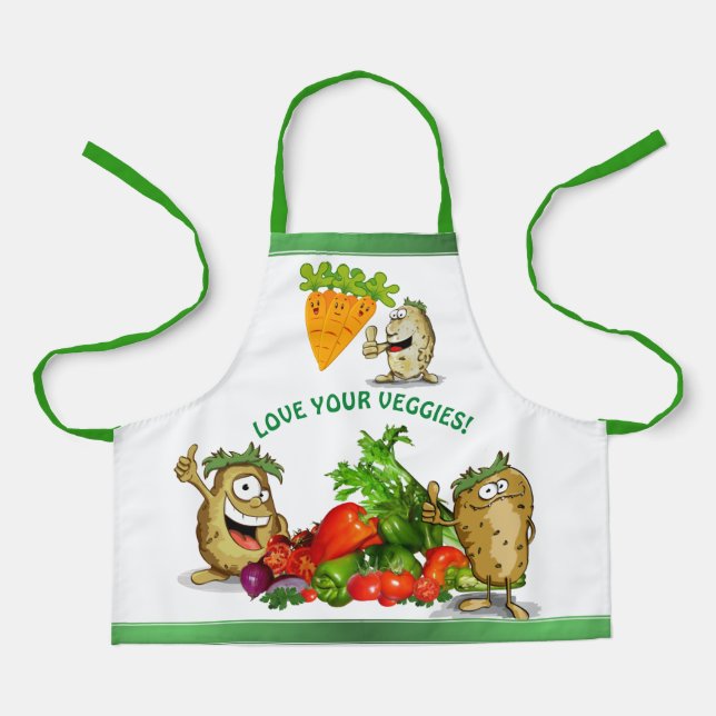 Cute Cartoon Veggies Custom Text Kids' Apron (Front)