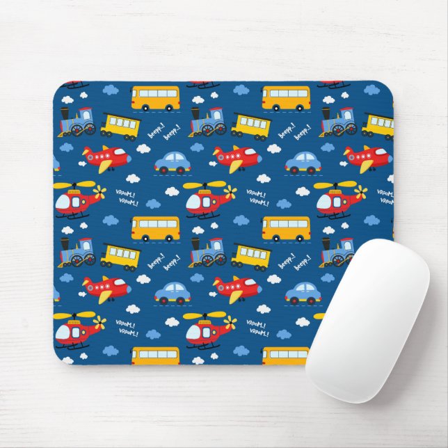 Cute Cartoon Vehicles Pattern  Mouse Pad (With Mouse)