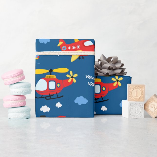 Cute Cartoon Vehicles Pattern  Wrapping Paper (Baby Shower)