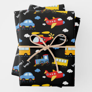 Cute Cartoon Vehicles Pattern  Wrapping Paper Sheet