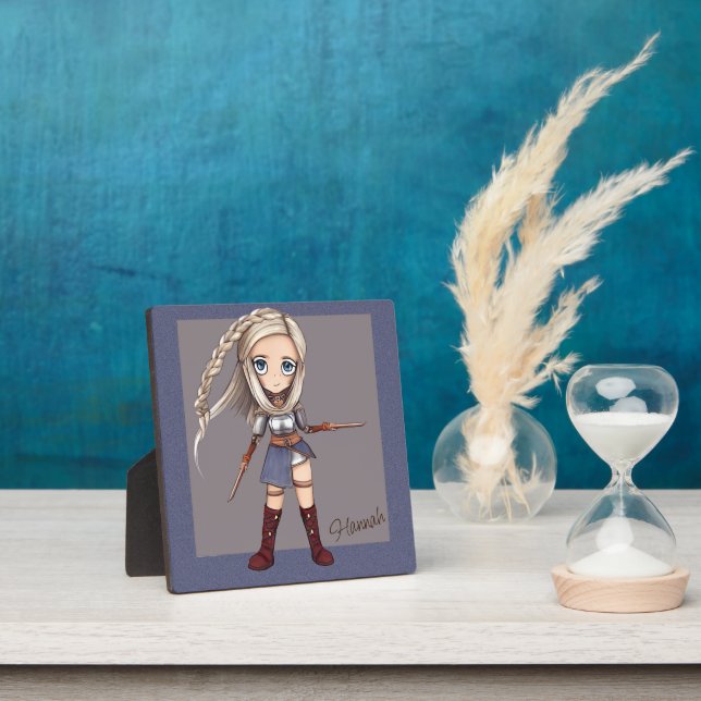 Cute Cartoon Viking Girl Personalised Plaque (Insitu)