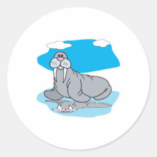 cute cartoon walrus classic round sticker