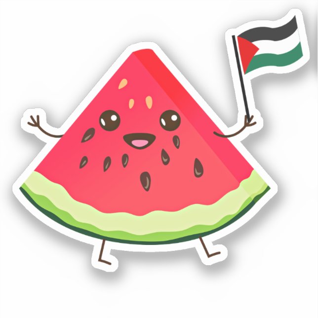 Cute Cartoon Watermelon Holding Palestine Flag (Front)
