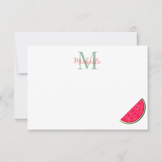 Cute Cartoon Watermelon Personalized Monogram Card (Front)