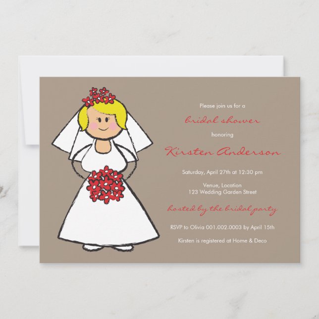 Cute Cartoon Wedding Bride Daisies Bridal Shower Invitation (Front)