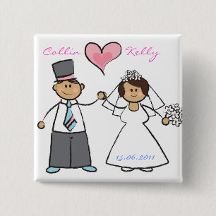 Cute Cartoon Wedding Couple Bride & Groom Button
