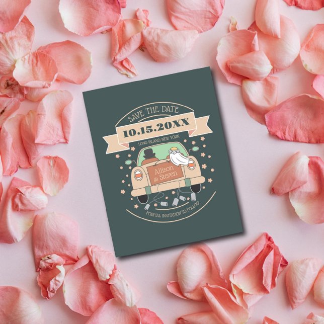 Cute cartoon wedding save the date invitation postcard (Creator Uploaded)