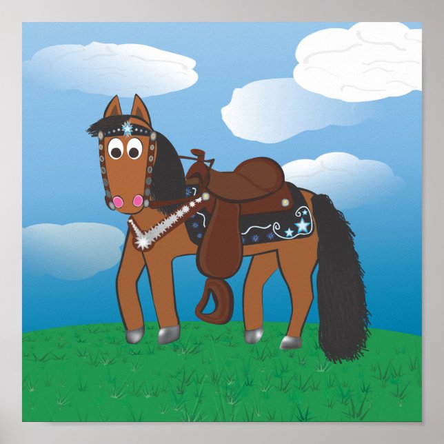 Cute Cartoon Western Horse Poster (Front)