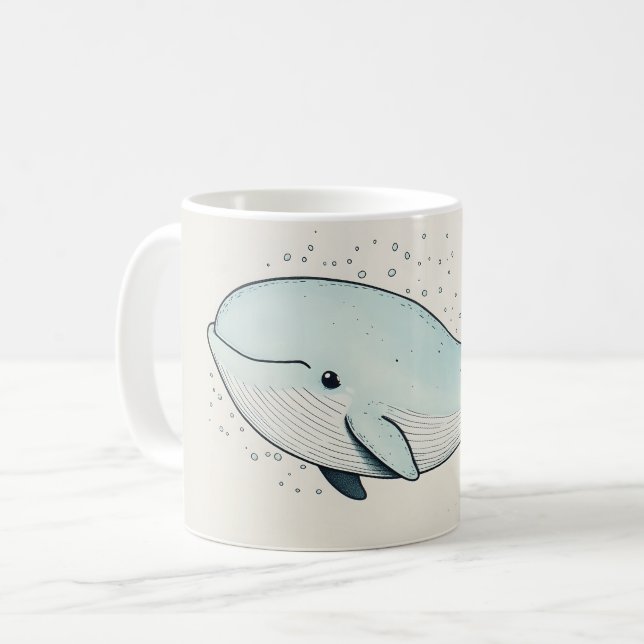 Cute Cartoon Whale Drawing Coffee Mug (Front Left)