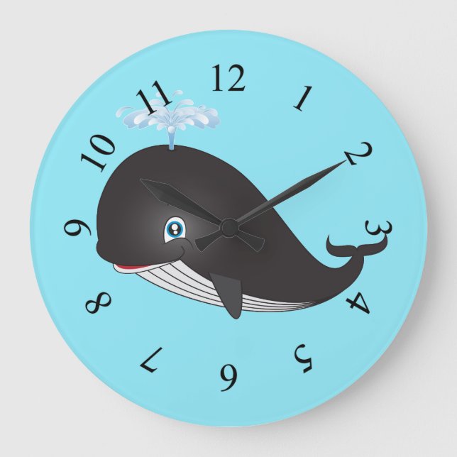 Cute Cartoon Whale Large Clock (Front)