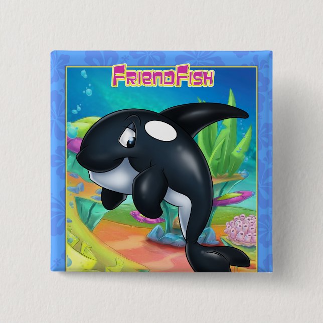 cute cartoon whale on a button (Front)