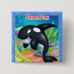 cute cartoon whale on a button