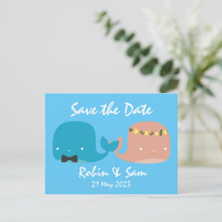Cute Cartoon Whales Save the Date Invitation Postcard
