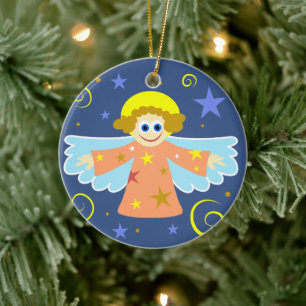 Cute Cartoon Whimsical Angel Christmas Art Ceramic Tree Decoration