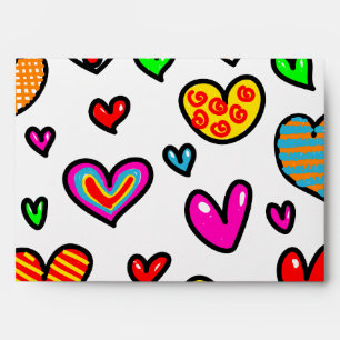 Cute Cartoon Whimsical Multi Love Heart Pattern Envelopes