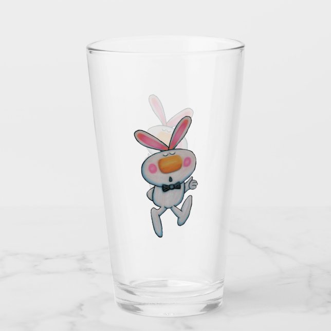 Cute Cartoon White Bunny Rosy Cheeks Thumbs Up Glass (Front)