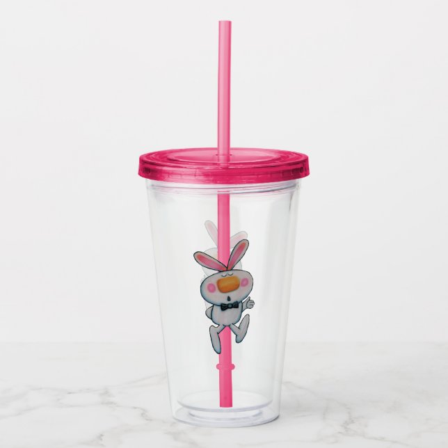 Cute Cartoon White Bunny Thumbs Up Sign Acrylic Tumbler (Front)